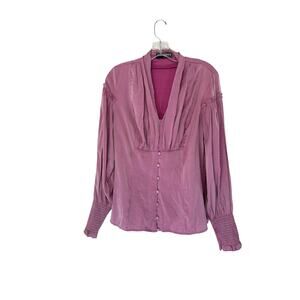 Scarlet Darkness Blouse‎ Purple Button Front Long Sleeve Vamp Gypsy Large